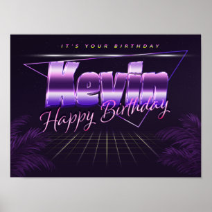Kevin Namn Vorname lila retro Poster Geburtstag