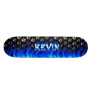 Kevin skateboard, blå eld och lågor. skateboard bräda 20,5 cm