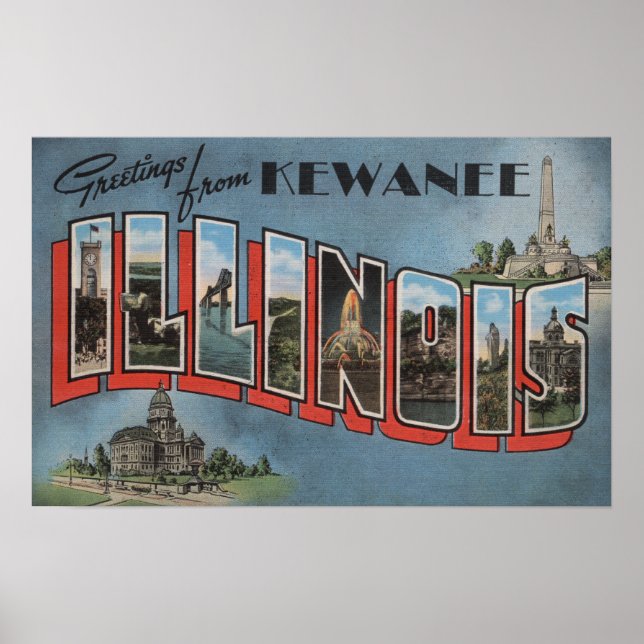 Kewanee, Illinois - Large Brev Scenes Poster (Framsidan)