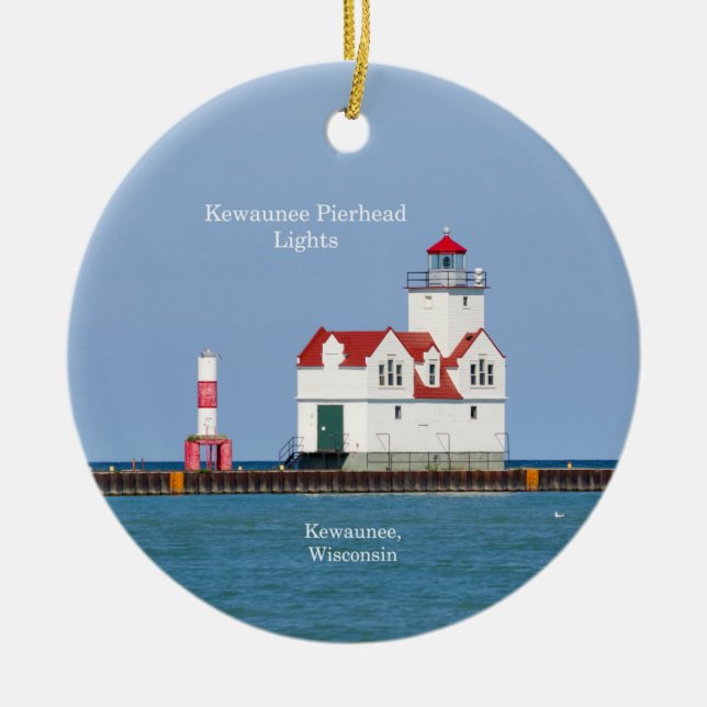 Kewaunee Pierhead Lights-ornament Julgransprydnad Keramik (Framsidan)