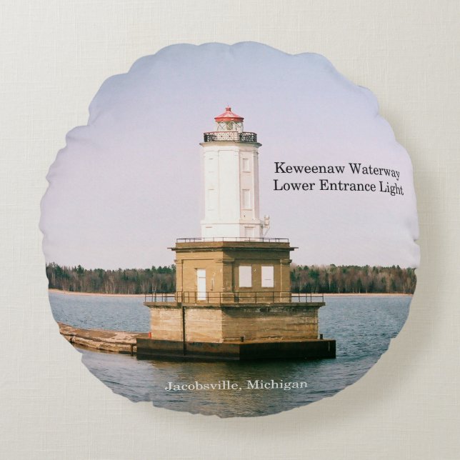 Keweenaw Waterway Entrance Ljus runda kudde (Framsidan)