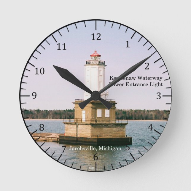 Keweenaw Waterway Lower Entrance Light mousepad Rund Klocka (Framsida)