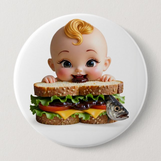 Kewpie Fan Burger Doll Large Badge Knapp (Framsida)