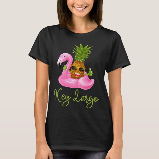 Key Largo Florida Beach Tropical  Flamingo Pineapp T Shirt (Framsida)