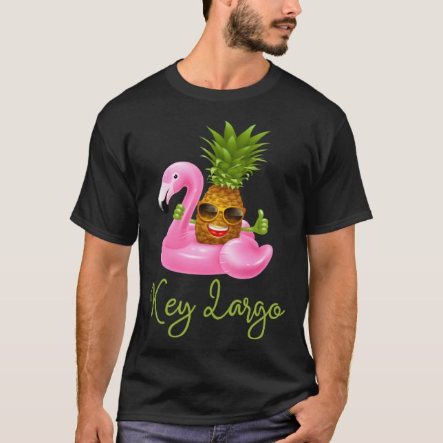 Key Largo Florida Beach Tropical  Flamingo Pineapp T Shirt (Framsida)