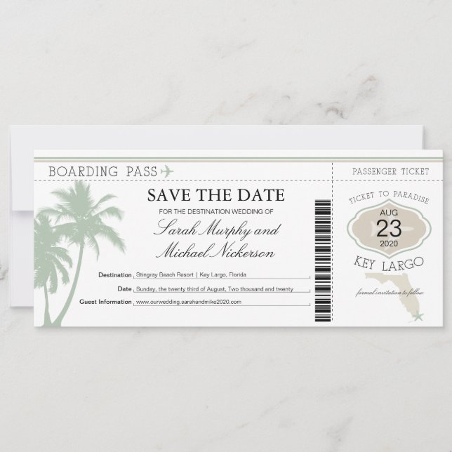 Key Largo Florida Spara datum Boarding Pass Datumet (Framsida)