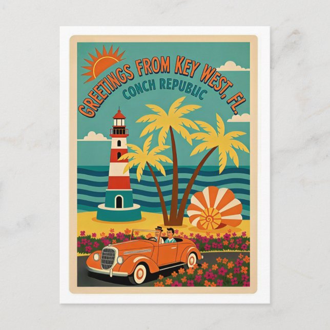 Key West FL Conchrepubliken Retro Vykort (Framsida)