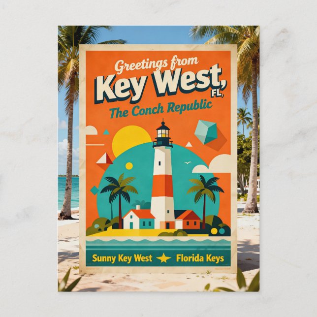 Key West Florida Conch Republic Retro Travel 1930s Vykort (Framsida)
