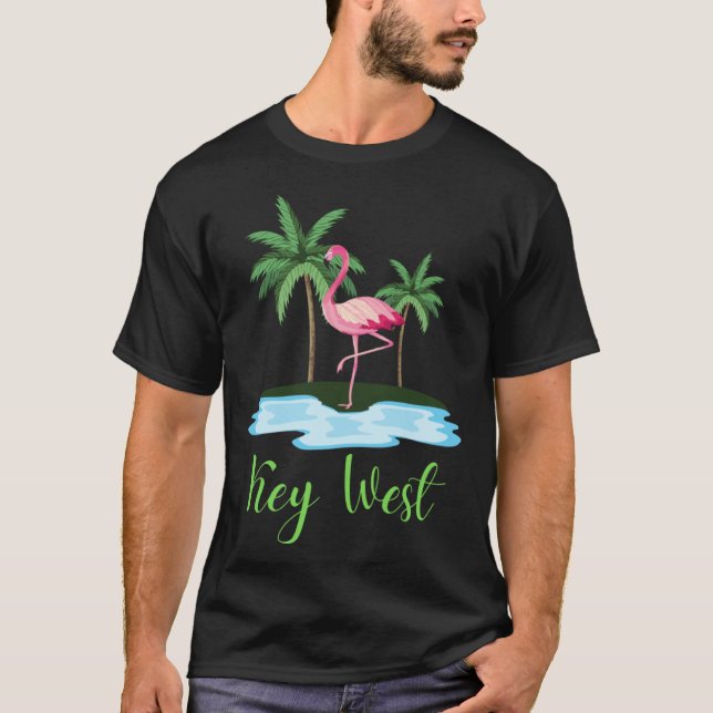Key West Florida Flamingo Tropical Beach Vacation  T Shirt (Framsida)