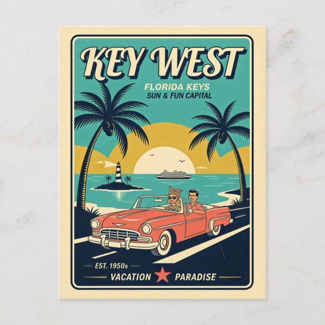 Key West, Florida Retro 1950-talets resestil  Vykort (Framsida)