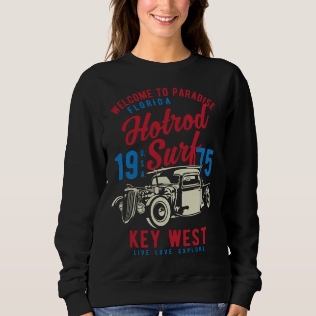 Key West Florida Retro Hotrod Surf  3 T Shirt (Framsida)