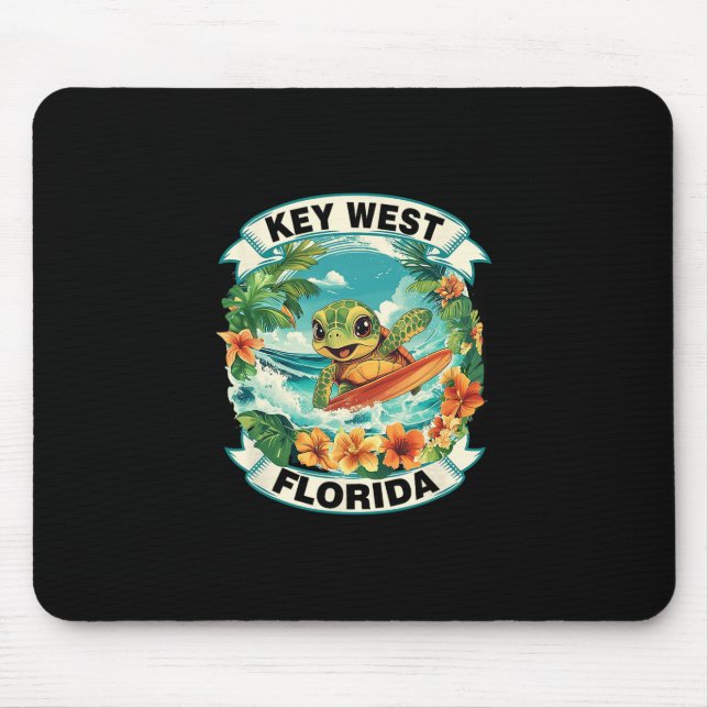 Key West Florida Söt Havssköldpadda Surfning Somma Musmatta (Framsidan)