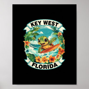 Key West Florida Söt Havssköldpadda Surfning Somma Poster
