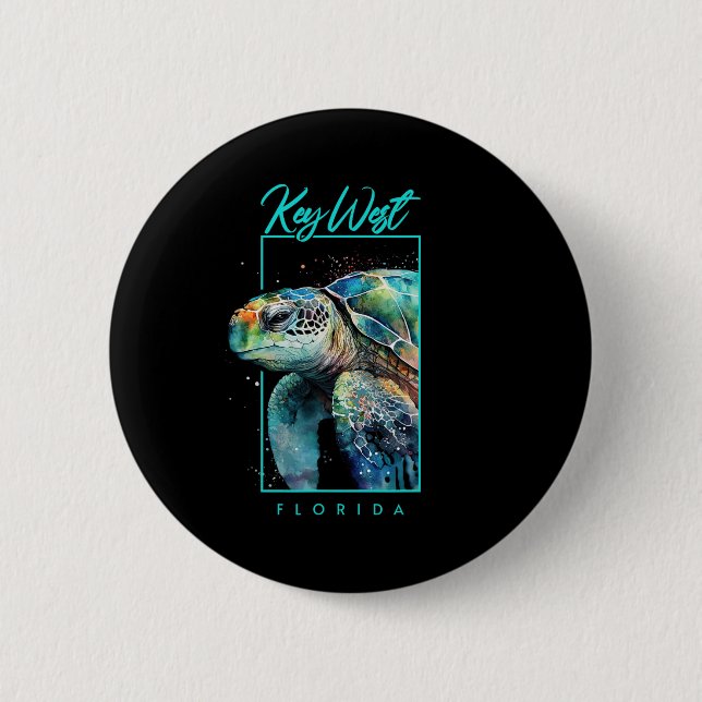 Key West Florida Souvenir Akvarell Havssköldpadda  Knapp (Framsida)