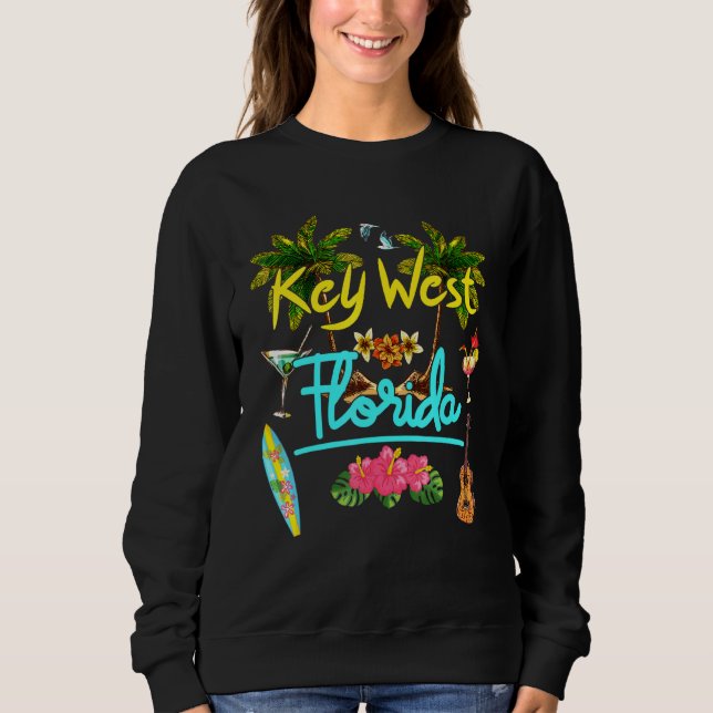 Key West Florida Strand Sommar Palm Surf Solnedgån T Shirt (Framsida)