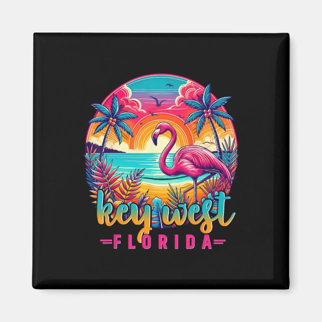 Key West Florida Tröja Flamingo Tropisk Strand Sem Magnet (Framsidan)
