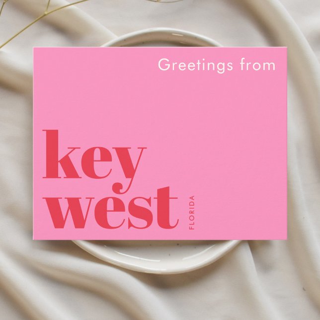 Key West Florida typografisk rosa Vykort (Skapare uppladdad)