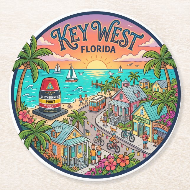 Key West Florida Underlägg Papper Rund (Framsidan)