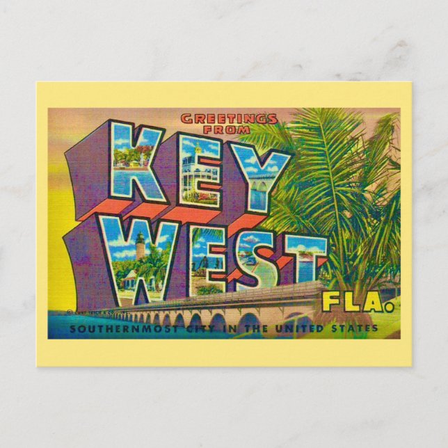 Key West hälsning gul vykort (Framsida)