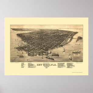 Key West panorama- karta för FL - 1884 Poster