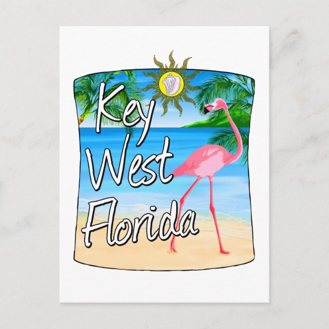 Key West Rosa Flamingo Florida Keys Vykort (Framsida)