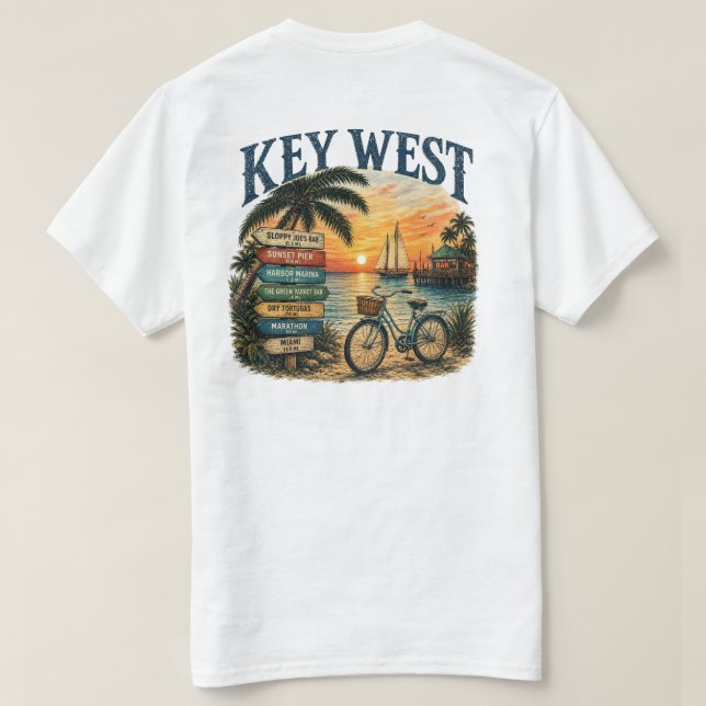 Key West Segelbåt Cykel Anvisningar T Shirt (Design baksida)