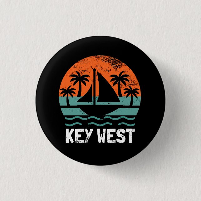 Key West Solnedgång Retro Semester Knapp (Framsida)