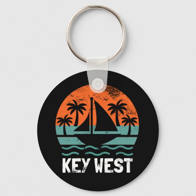 Key West Solnedgång Retro Semester Nyckelring (Framsida)
