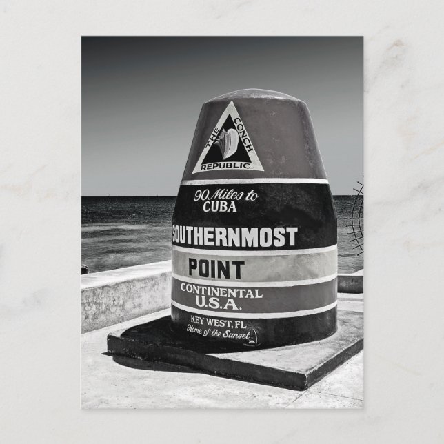 Key West till Kuba sydligaste avståndsmarkör Vykort (Framsida)