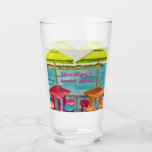 Key West Vibes Bachelorette Weekend Glaskopp<br><div class="desc">Sip in style with this vibrant glass tumbler, perfect for your bachelorette party celebration! Featuring a cheerful design of beach bar tables with bright green umbrellas and lively orange and pink seating, this tumbler perfectly captures the fun, tropical vibe. It's ideal for serving cocktails, juices, or water, making every drink...</div>