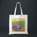 Key West Vibes Bachelorette Weekend Tygkasse<br><div class="desc">Carry all your bachelorette party essentials in style with this vibrant canvas tote bag! Featuring a cheerful design of beach bar tables with bright green umbrellas and lively orange and pink seating, this bag perfectly captures the fun, tropical spirit of your celebration. It's ideal for beach days, shopping excursions, or...</div>