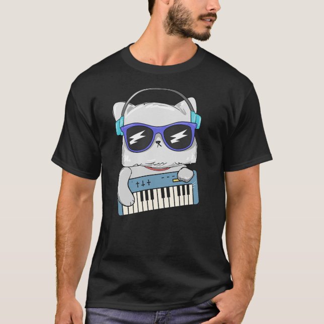 Keyboard Playing Cat Funny Kitty Musician Fun T Shirt (Framsida)