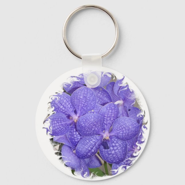 Keychain African Violets Lila blommor Bouquet Nyckelring (Framsida)