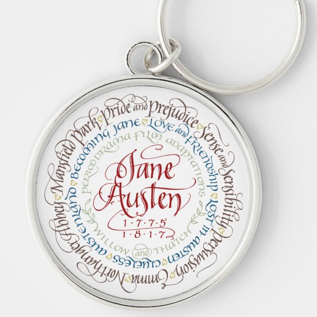Keychain - anpassningar för Jane Austen Rund Silverfärgad Nyckelring (Framsidan)