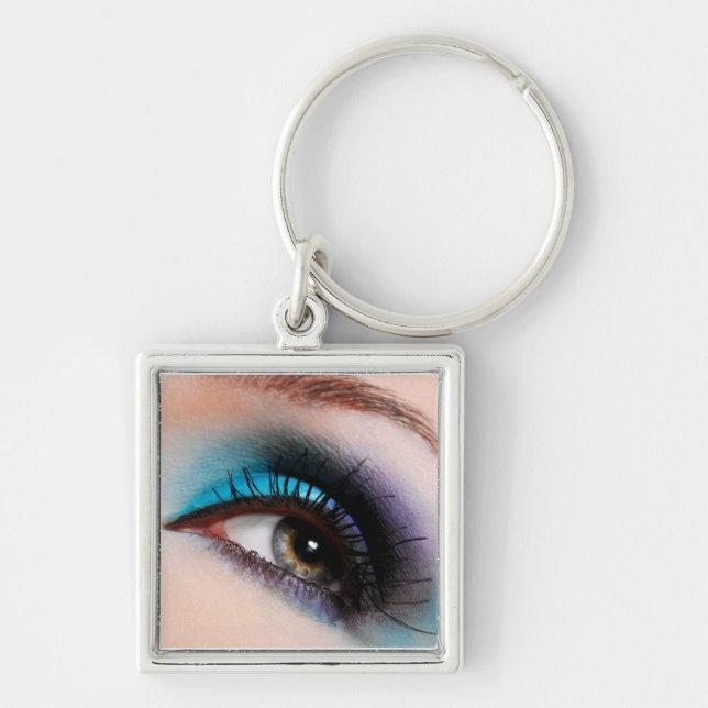 Keychain-aqua för Makeupkonstnär Fyrkantig Silverfärgad Nyckelring (Framsidan)