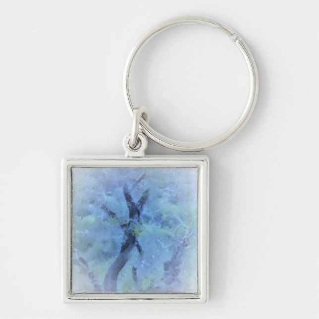 KEYCHAIN ART STIL DESIGN FYRKANTIG SILVERFÄRGAD NYCKELRING (Framsidan)