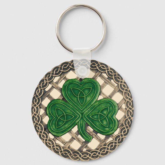 Keychain Beige, Shamrock and Celtic Knots Nyckelring (Framsida)