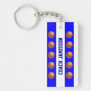 Keychain, Blue/White for Basketball Coach, Player Nyckelring