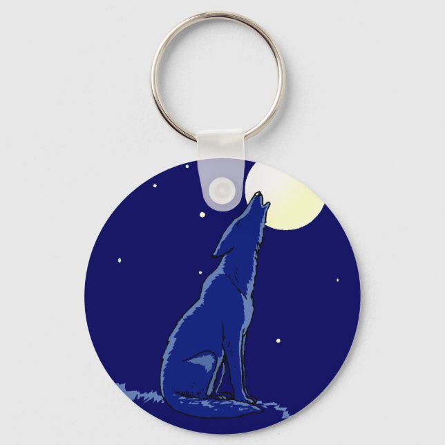 KEYCHAIN Coyote Howling Full Moon Galenheta Coyote Nyckelring (Framsida)