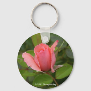 Keychain: Dyrbar rosa rosenknopp Nyckelring