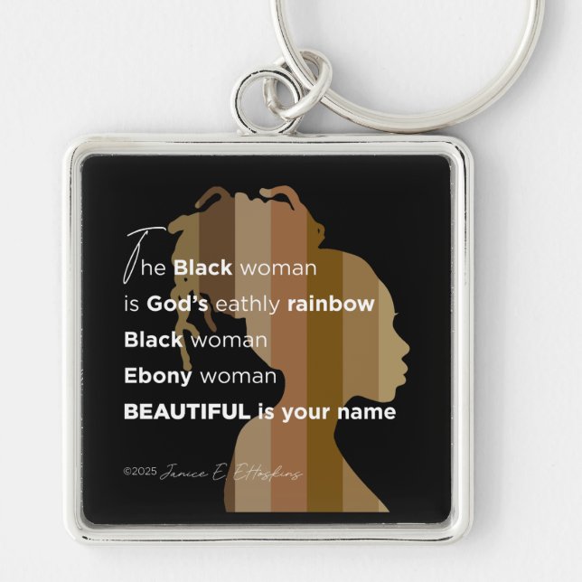 Keychain "Ebony Woman Beautiful is your name" Fyrkantig Silverfärgad Nyckelring (Framsidan)