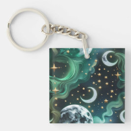 Keychain - Emerald Green Celestial Moon