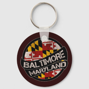 Keychain för Baltimore Maryland flaggagrunge Nyckelring