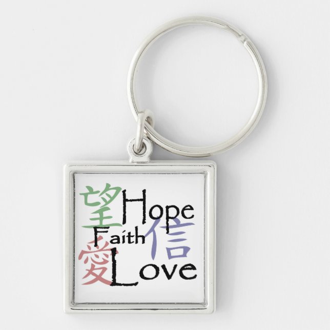 Keychain "för kinesiska symboler" fyrkantig silverfärgad nyckelring (Framsidan)
