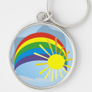 Keychain för konst för solskenregnbågeabstrakt rund silverfärgad nyckelring