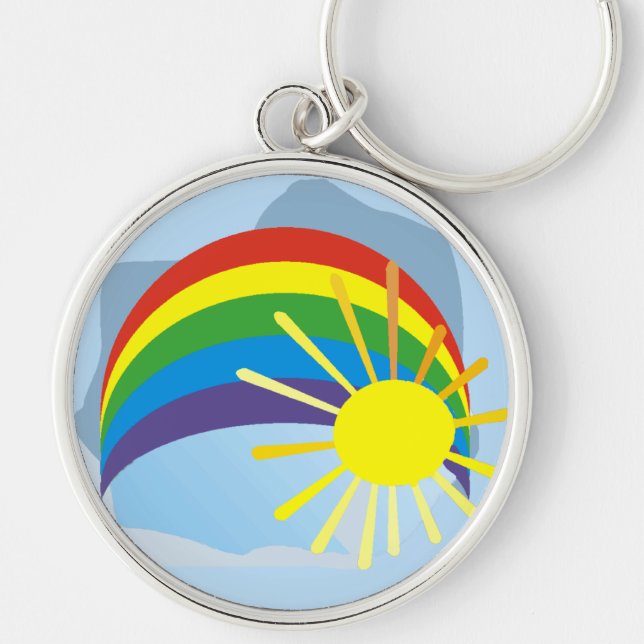Keychain för konst för solskenregnbågeabstrakt rund silverfärgad nyckelring (Framsidan)