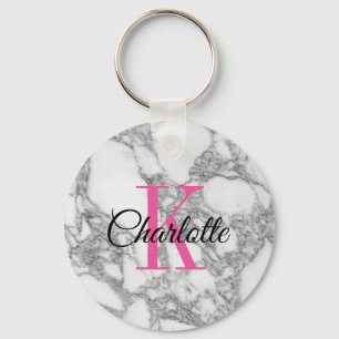 Keychain för monogram för chic vitmarmorsten nyckelring