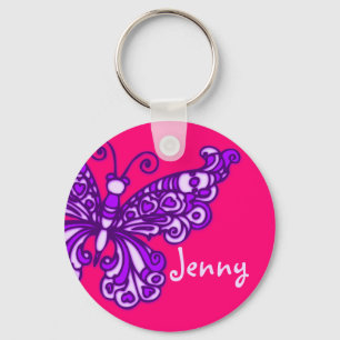 Keychain för namn för rosor för fjärilsflickor nyckelring