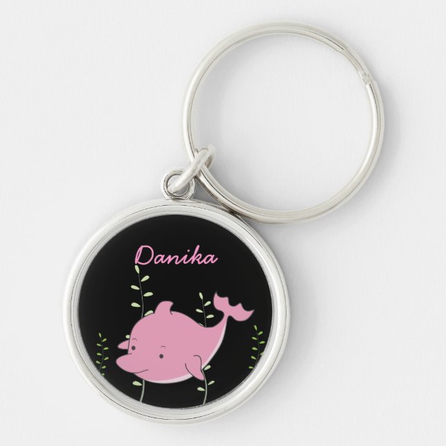 Keychain för nyckelring för rosa delfinflickor (Framsidan)