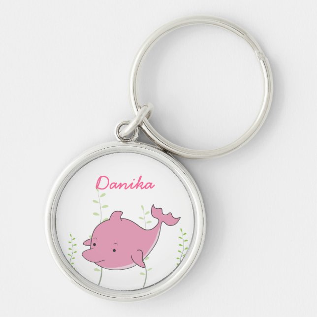 Keychain för nyckelring för rosa delfinflickor kän (Framsidan)
